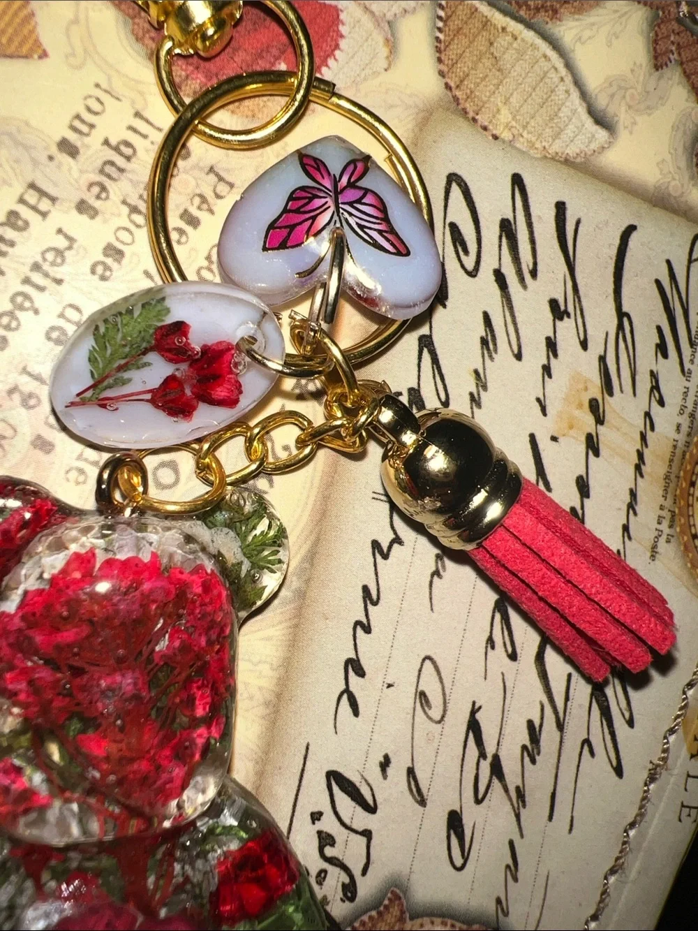 Handmade Floral Resin Bear Keychain, backpack or purse charm.